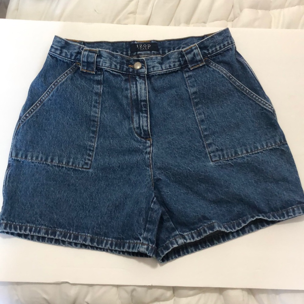 90's Y2K Shorts VINTAGE IZOD RETRO HIGH WAIST Blue DENIM Sz 8 PERFECT COND